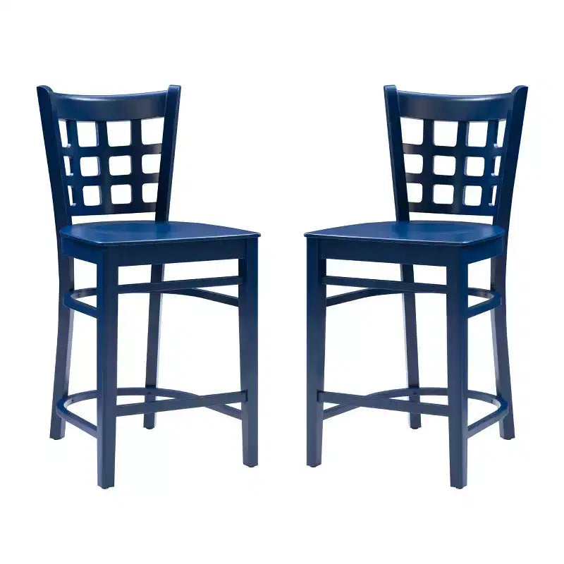 Sgabelli da bar altezza bancone, bianco/bianco sporco/blu navy, senza braccioli, set da 2
