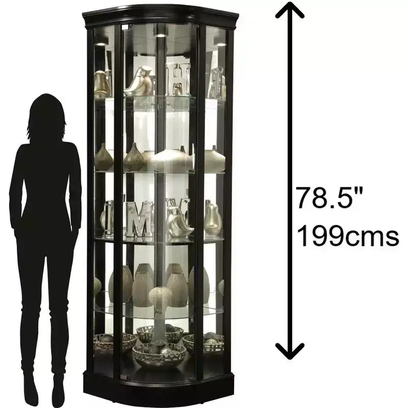 Vetrina/Mobile Espositivo Curio in Vetro Satinato Nero – Anta Singola, 4 Ripiani