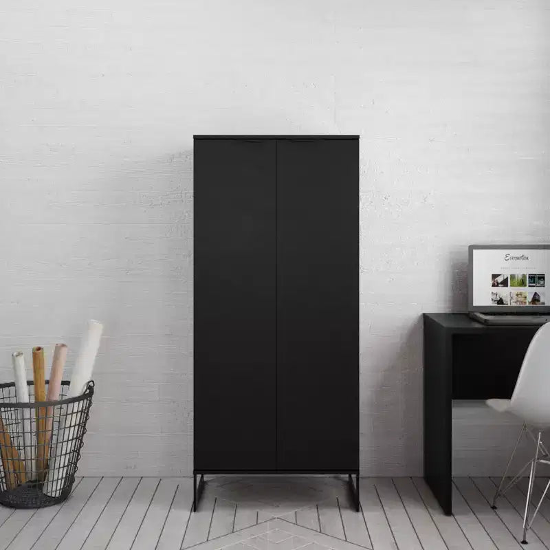 Libreria a 4 ripiani con ante, nero / crema