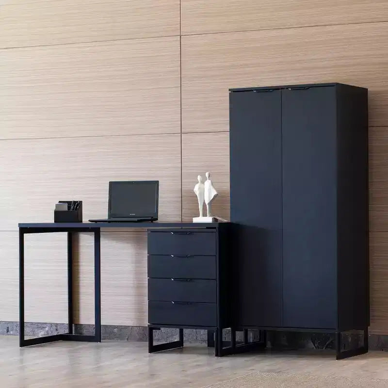 Libreria a 4 ripiani con ante, nero / crema